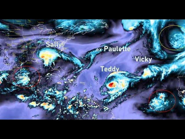 Hurricane Teddy a BIG DANGER to NE USA! Invest 90L a Danger to Texas & Gulf Coast & Sally continues!