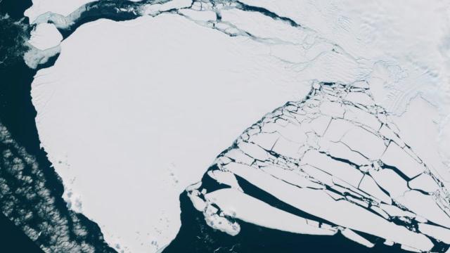Massive iceberg breaks off Antarctica’s Brunt Ice Shelf, seen from space