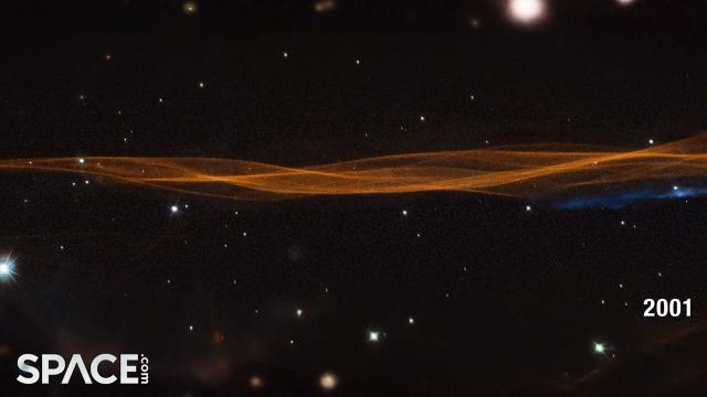 Sliver of Cygnus Loop nebula in Hubble Telescope time-lapse - Zoom in!
