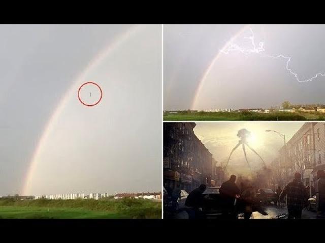 Black object falling from a rainbow baffles locals and has War of the Worlds fans excited