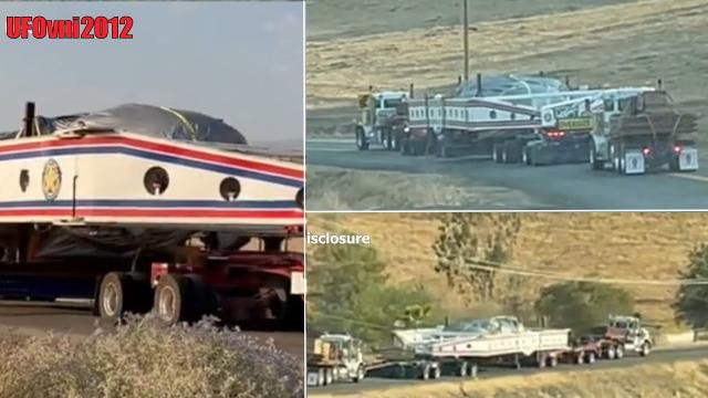 ????UFO Being Pulled By Semi-Truck Being And Escorted In California