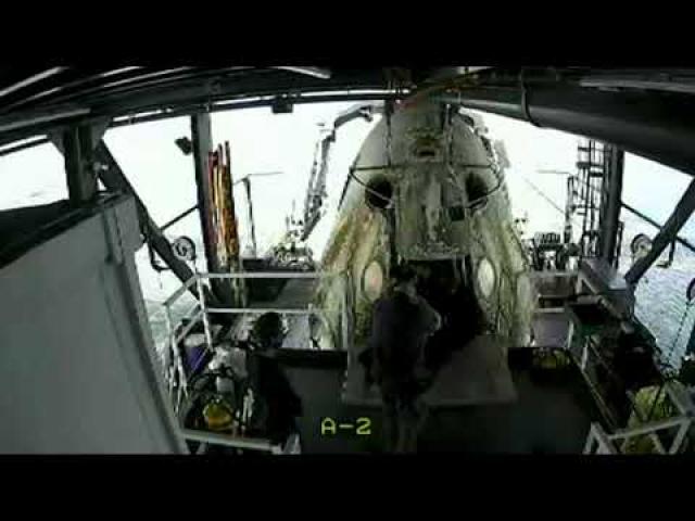 SpaceX Demo-2 crew egress Crew Dragon on recovery vessel