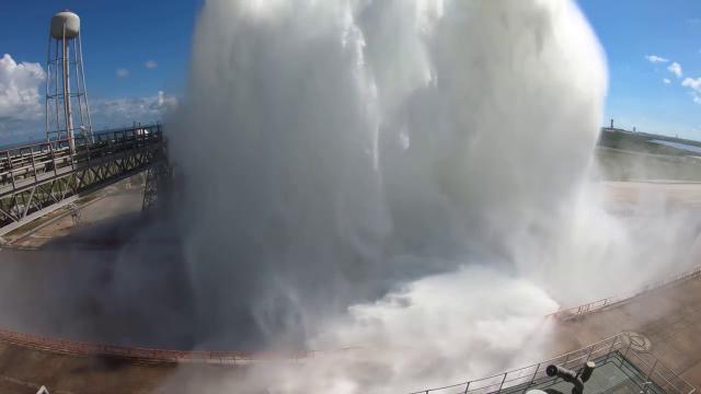 Water Deluge System Tested at NASA Kennedy Launch Pad