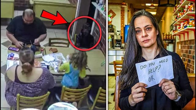 A couple with two children order a single meal - The waitress understands that there is a problem