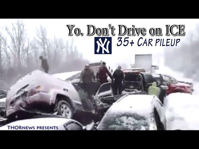 Massive Pile up on NY Highway -  Don't drive on Ice. Ever.