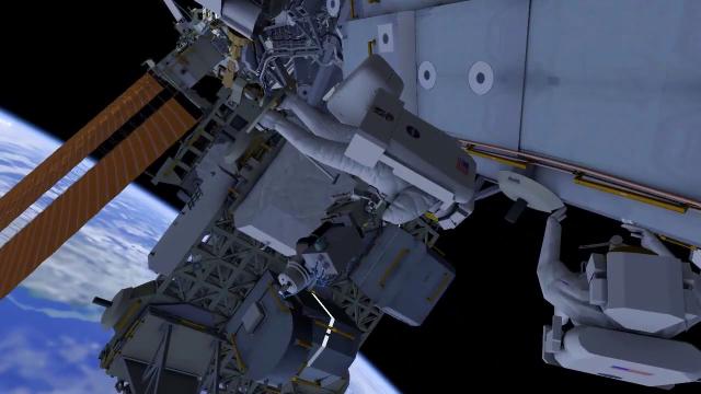 High-def camera and battery installation focus of spacewalk | Animation