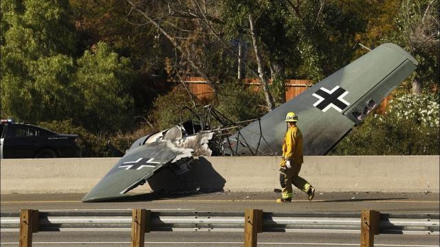 After a story about a reincarnated Nazi pilot, a German WW II-era plane has crashed onto a highway