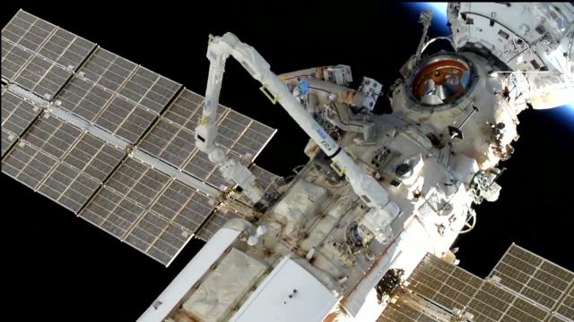 See Russian spacewalkers work outside Nauka module