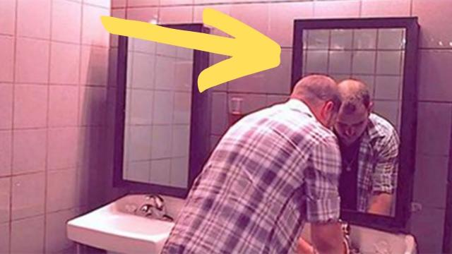 He Was Using The Bathroom But Keep Your Eyes On The Mirror… Unbelievable!