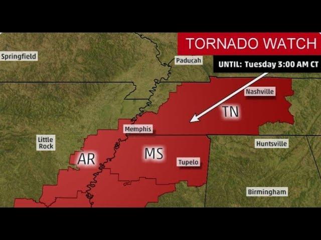 Tornado Watch for Tennessee Mississippi & Arkansas + East Election day rain