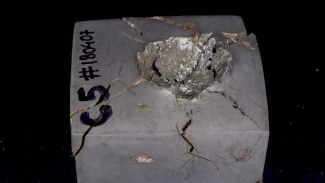 Iron Meteorite Blasted With Quartz Bit in Impact Experiment