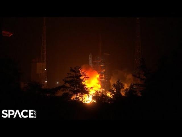 Watch a nighttime launch of a Chinese communications satellite in real-time & slo-mo