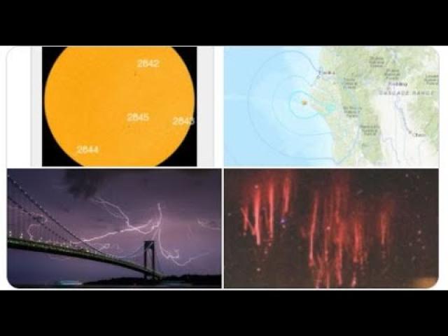 5.1 California Earthquake & 4 Sunspots including a rare high-latitude sunspot + Sprites