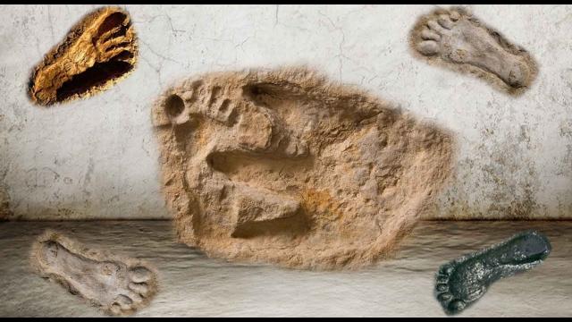 Human Footprints embedded in rock, most of these footprints are out of place