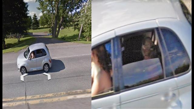 Grey Alien caught via Google Maps in the back seat of a car in Appleton, Maine