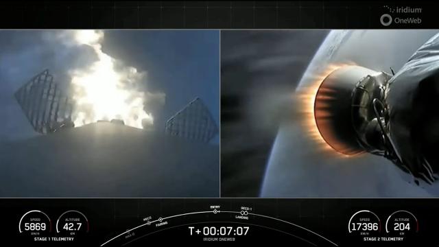SpaceX launches 21 satellites for Iridium and OneWeb through fog, nails landing