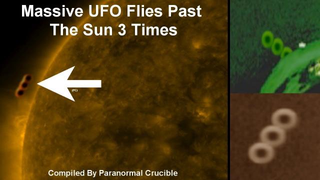 Massive UFO Flies Past  The Sun 3 Times