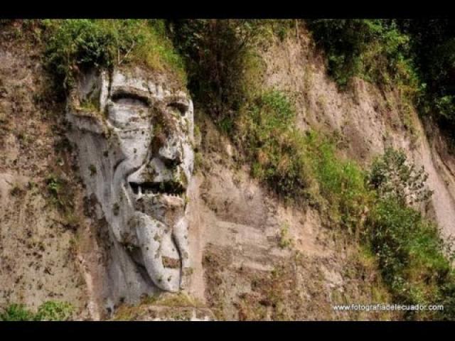 Devils face in Tandapi Ecuador, carved in sheer rock