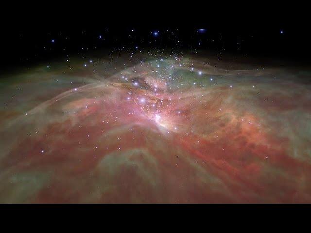 Flight through Orion Nebula in visible and infrared light (excerpt)