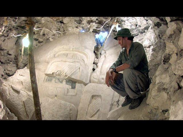 A giant Mayan mask as tall as a person  discovered in Mexico