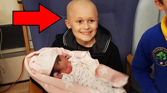 9-Yr-Old with stage 4 cancer meets newborn sister days later parents look over and gasp