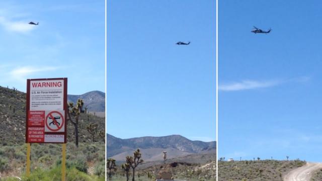 Black Hawk Helicopter Buzzed Tour Group at Front (Line) Gate of Area 51 - FindingUFO