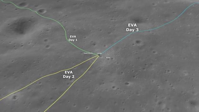 Apollo 16 moon landing site visualized using orbiter imagery