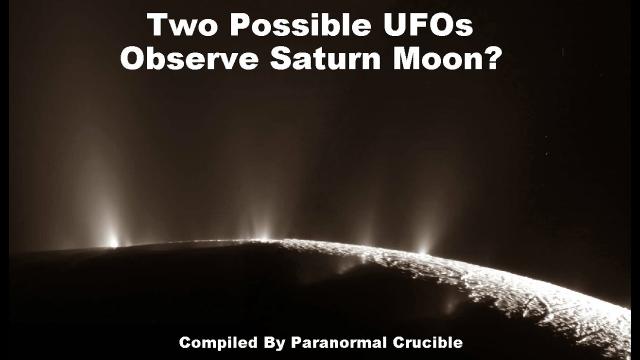 Two Possible UFOs Observe Saturn Moon?