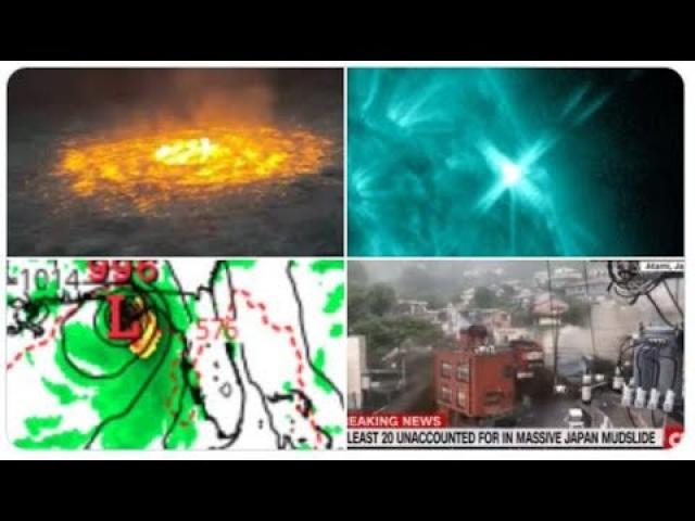 Gulf on Fire! Japan Mudslide! Hurricane Elsa! 4 sunspots & M class Solar Flare! Floods & Heatwave