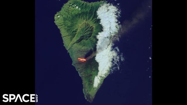 Cumbre Vieja volcano eruption snapped by space station astronaut & Landsat 8