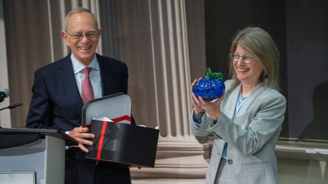 L. Rafael Reif welcomes president-elect Dr. Sally Kornbluth to MIT