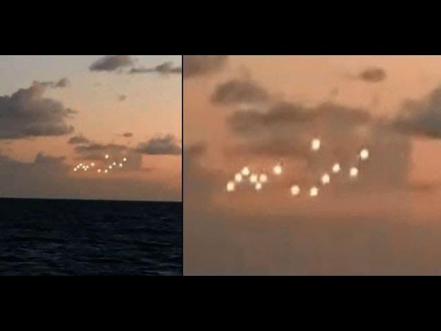 Fleet of mysterious lights appear above sea near North Carolina filmed from a ferry