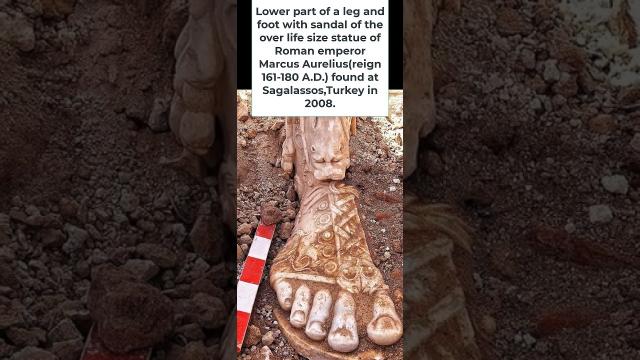 Lower part of a leg and foot with sandal of Roman emperor Marcus Aureliusreign found in 2008