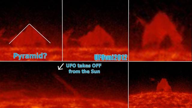 Giant Triangle UFO takes OFF from the Sun, Oct 1, 2017