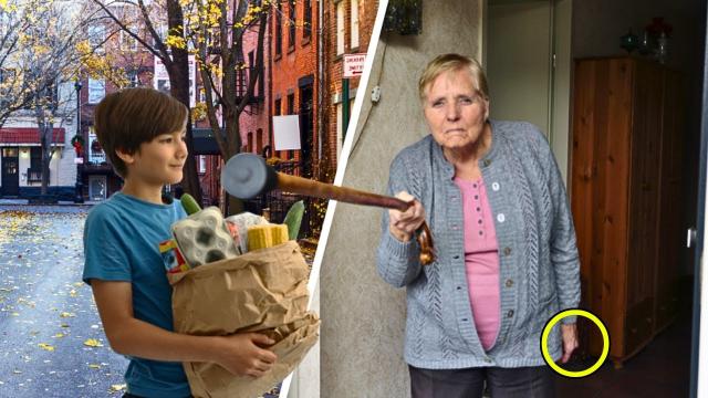 Boy Helps Old Lady With Groceries   When He Steps Inside, He's Shocked Seeing His Own Pictures