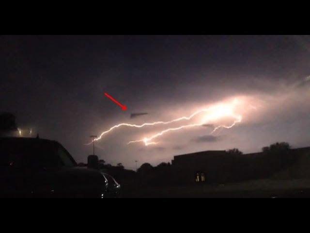 Boomerang V-Shaped UFO hit by an enormous lightning strike!