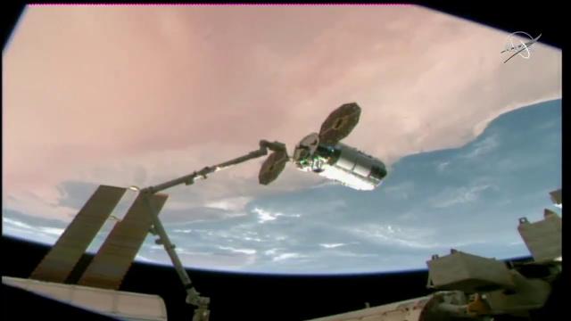 SS Katherine Johnson cargo ship captured by space station's robotic arm