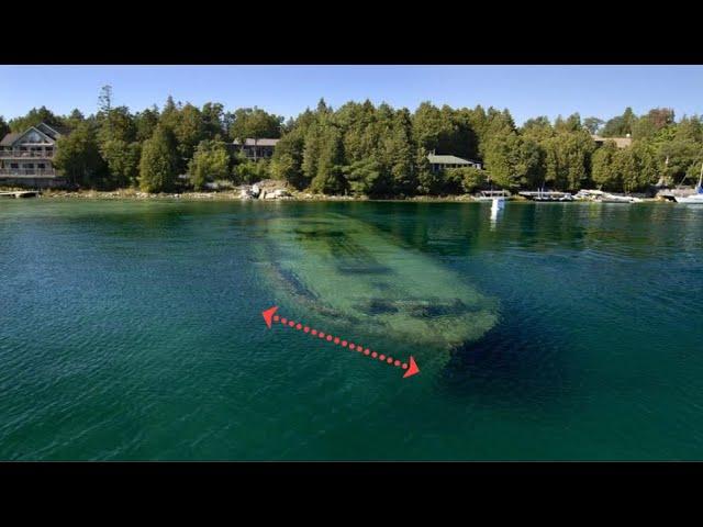 Shipwrecks Visible from Sky Above Lake Michigan due to Crystal Clear Water