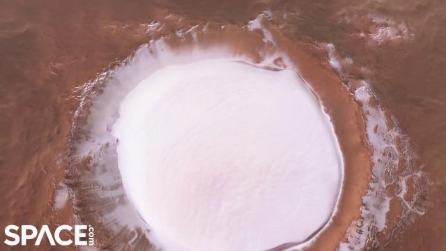 Icy Mars Korolev crater is 51 miles across - Flyover animation from orbiter imagery