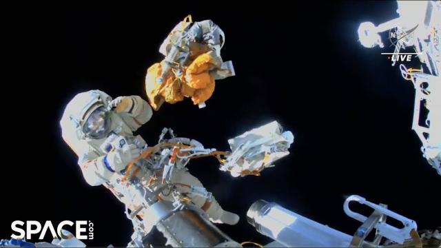 Cosmonaut tosses 'obsolete hardware' into space during spacewalk