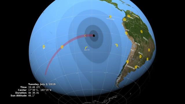Solar Eclipse 2019 - Follow Moon's Shadow in Global Visualization