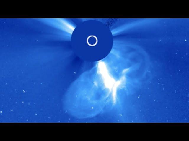 Double solar m-flares blast massive coronal mass ejection