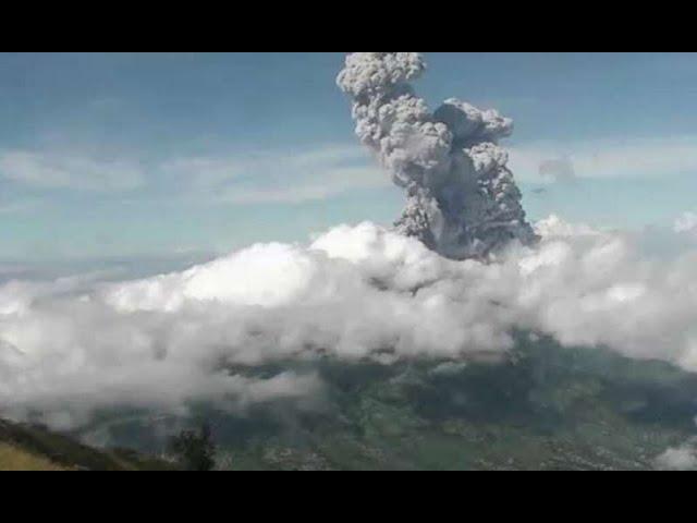 Volcano Eruption at Indonesia's Mount Merapi after Ring of Fire eclipse passes over area.