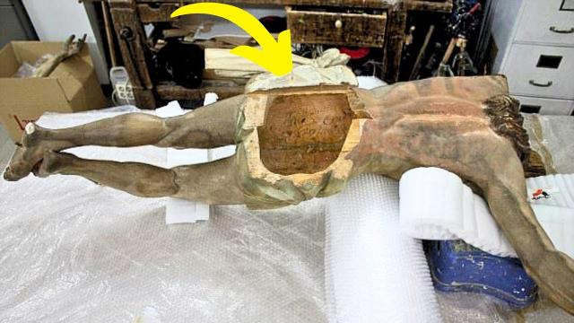 Artist Repairs Jesus Statue, Realizes Something's Hidden Inside