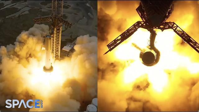 SpaceX Starship booster's 31-engine burn in amazing drone views