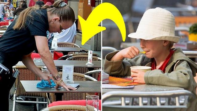 A waitress got mad at a kid for ordering only ice cream, but after cleaning table, she started cry