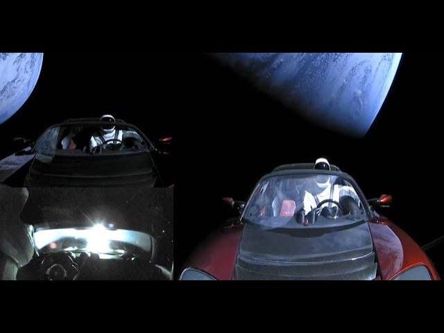 UFO Fleet caught near Tesla Roadster in Space