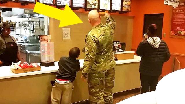 Soldier Goes To Order Taco Bell Meal, Stops Cold When He Hears 2 Boys Behind Him