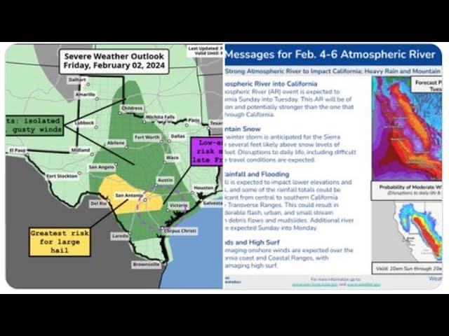 RED ALERT! Floods coming to California! & San Antonio Texas Tornadoes possible tomorrow!
