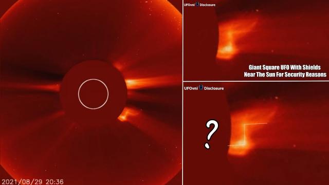 Giant Square UFO With Shields Near The Sun For Security Reasons